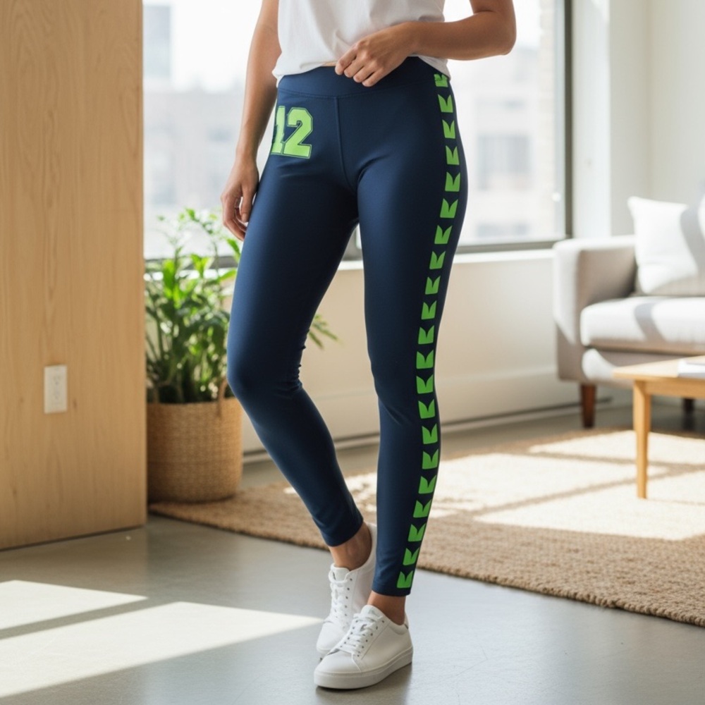 Women's Navy Leggings with Neon Green Accent
